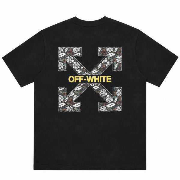 Off-White Couple Arrow Embroidery Rhinestone Short Sleeve T-shirt Black
