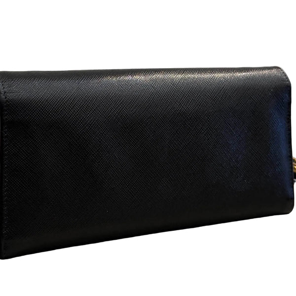 Prada Saffiano Metal Oro Chain Wallet Black Black (Pre-owned)