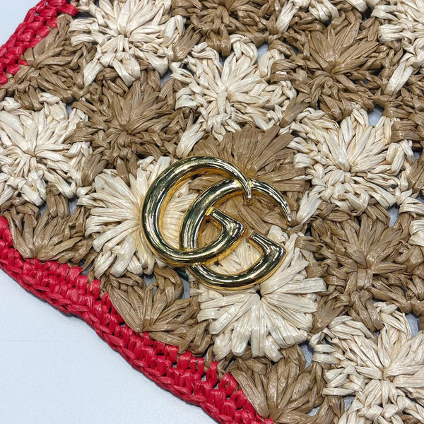 Gucci Beige/Red/Green Woven Floral Raffia GG Marmont Small Shoulder Bag (Pre-owned)