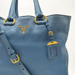 Load image into Gallery viewer, Prada Blue Vitello Daino Leather Large Shopping Tote Bag (Pre-owned) H44RRJ2
