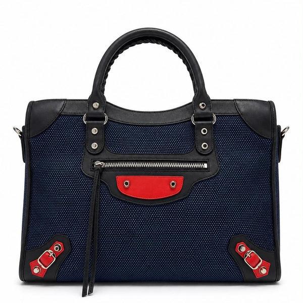 Balenciaga Mesh Arena Classic Silver Hardware Mini City Black Navy Orange (Pre-owned)