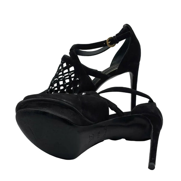 Louis Vuitton Black Suede Pumps With Buckle Heels (Pre-owned)