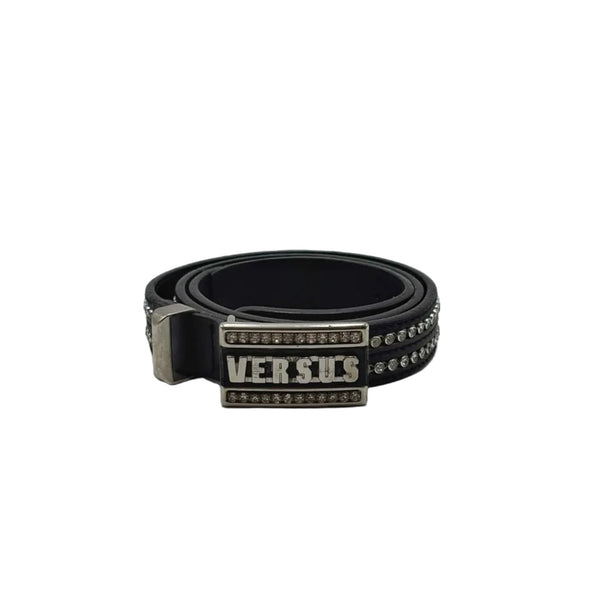 Versus by Gianni Versace Black Leather Belt W/ Rhinestone 75.30 (Pre-owned)