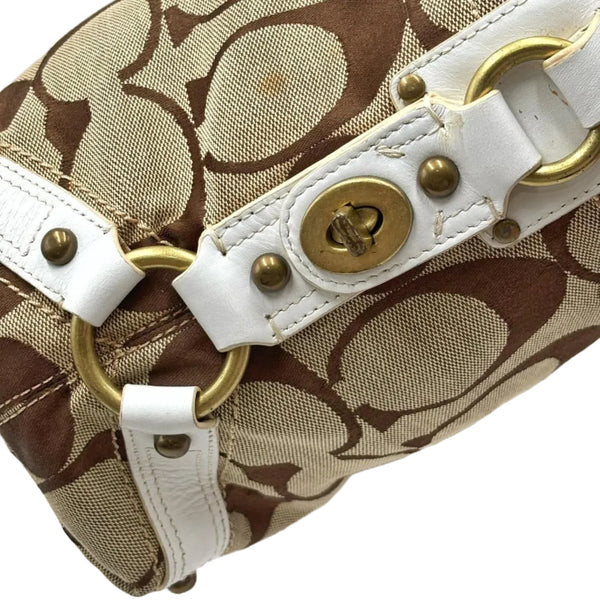 Coach Beige/White Signature Canvas and Leather Carly Hobo (Pre-owned)