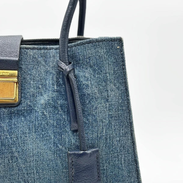 Miu Miu Madras Denim Handbag Blue (Pre-owned)