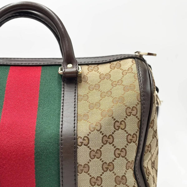 Gucci Beige/Ebony GG Canvas Vintage Web Medium Boston Bag W/ Shoulder Strap (Like new) KMH9DJ8