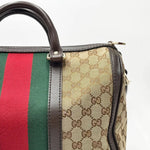 Load image into Gallery viewer, Gucci Beige/Ebony GG Canvas Vintage Web Medium Boston Bag W/ Shoulder Strap (Like new) KMH9DJ8
