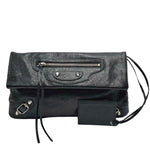 Load image into Gallery viewer, Balenciaga Black Lambskin Leather Giant 12 Silver Envelope Clutch Crossbody Bag W/ Strap (Like new) V4WHKY7
