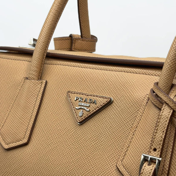Prada Caramel Saffiano Lux Leather Twin Tote Bag (Pre-owned) HJTX82W