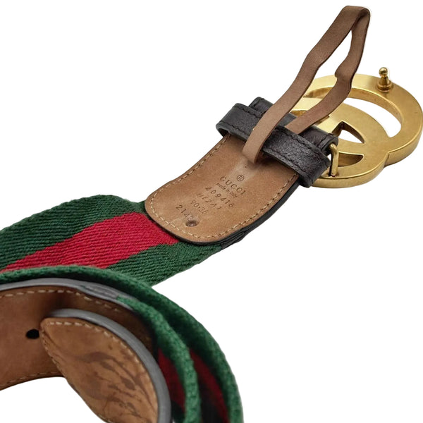 Gucci Green/Red Canvas Web Double G Belt 90.36 (Pre-owned)