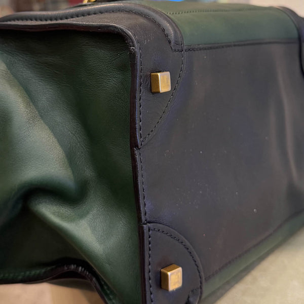 Celine Black/Green Calfskin Leather Mini Luggage Tote Bag (Pre-owned)