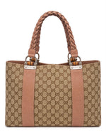Load image into Gallery viewer, Gucci 2016-2025 Medium GG Canvas Bamboo Libeccio Tote Bag (Pre-owned)
