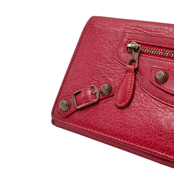 Balenciaga Red Lambskin Leather Giant 12 Silver Bi-Fold Long Continental Wallet (Pre-owned)