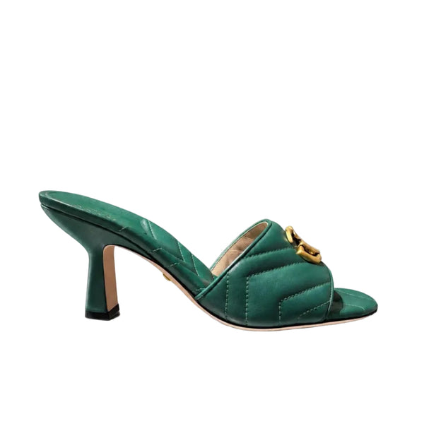 Gucci Nappa Matelasse GG Marmont 75mm Slide Sandals Emerald (Pre-owned)