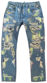 Load image into Gallery viewer, Vlone x Endless Embroidered and Distressed Denim Jeans Neon Green
