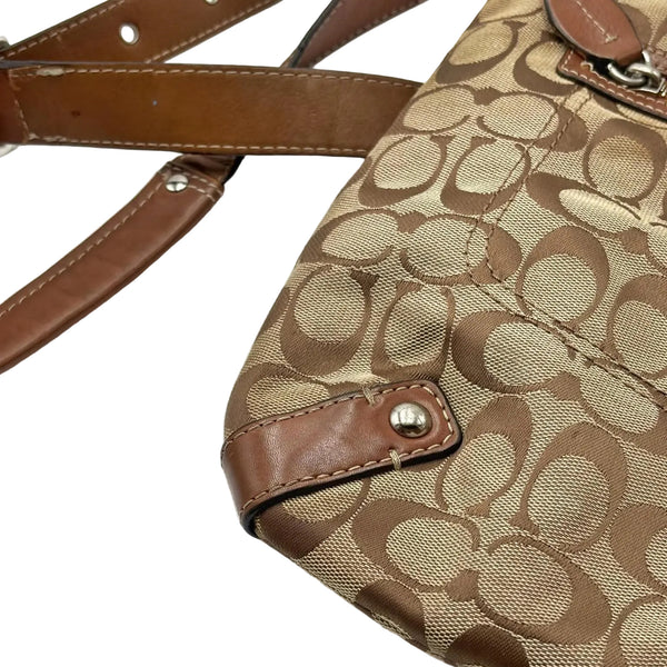 Coach Signature Shoulder CrossBody Bag Beige Brown (Pre-owned)