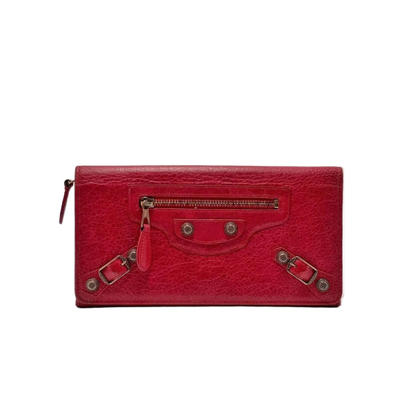 Balenciaga Red Lambskin Leather Giant 12 Silver Bi-Fold Long Continental Wallet (Pre-owned)