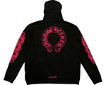 Load image into Gallery viewer, Chrome Hearts Horseshoe Floral Cross Sleeve Zip Up Hoodie Black Pink
