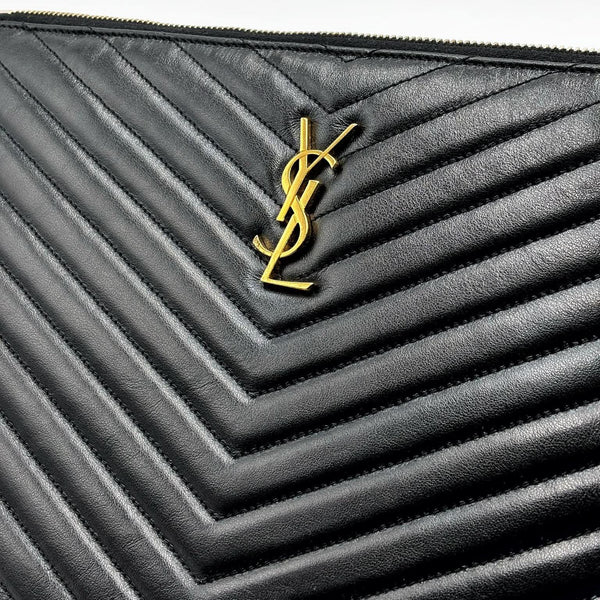 Saint Laurent Black Matelasse Quilted Leather Monogram New Jolie Pouch Wristlet (Like new) BQM6DK9