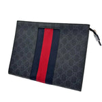 Load image into Gallery viewer, Gucci GG Supreme Monogram Selleria Calfskin Web New Web Cosmetic Case Black (Like new) CTRDQ6B
