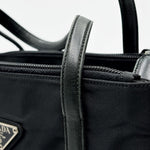 Load image into Gallery viewer, Prada Nylon Handbag Black Silver Triangle Logo (Pre-owned)
