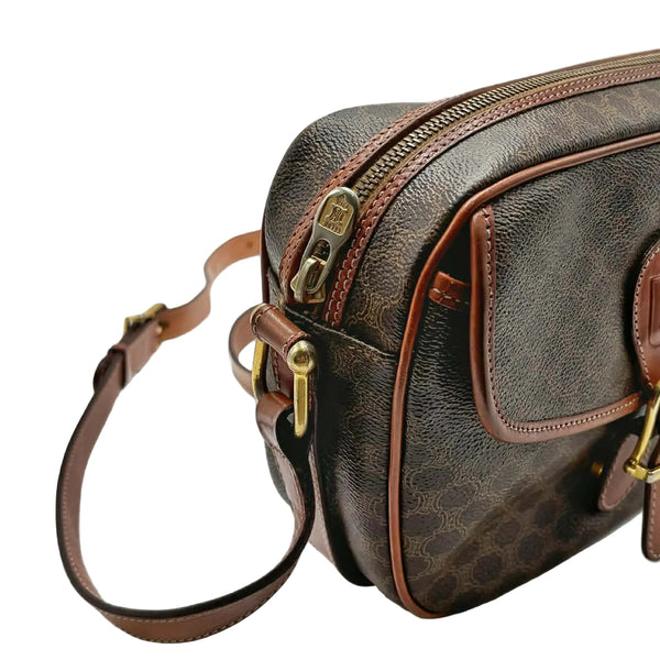 Celine Macadam Shoulder Bag in Brown Coated Canvas (Pre-owned)