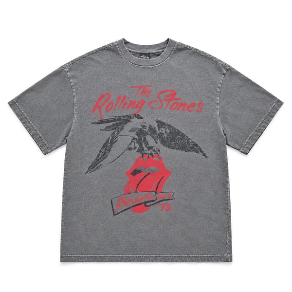 The Rolling Stones "Tour of the Americas '75" Grey Acid-washed Cotton