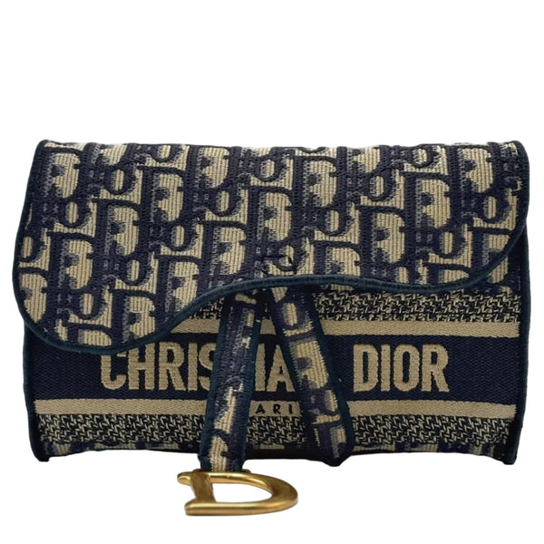 Christian Dior Oblique Slim Saddle Pouch Blue (Pre-owned) 7MJGV2D