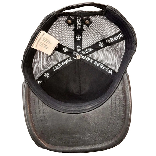 Chrome Hearts Cemetery Cross Leather Stitched Trucker Hat Black (Like new)