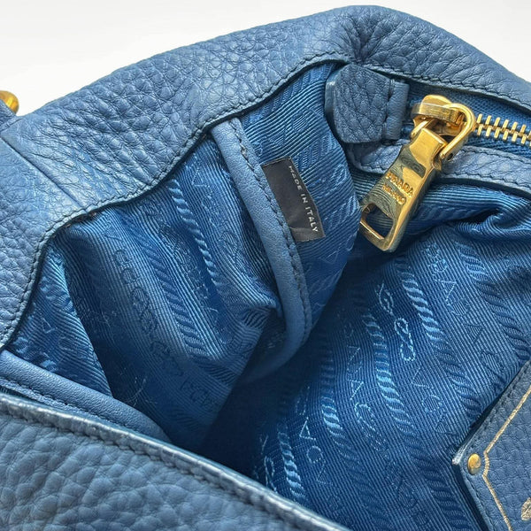 Prada Blue Vitello Daino Leather Large Shopping Tote Bag (Pre-owned) H44RRJ2