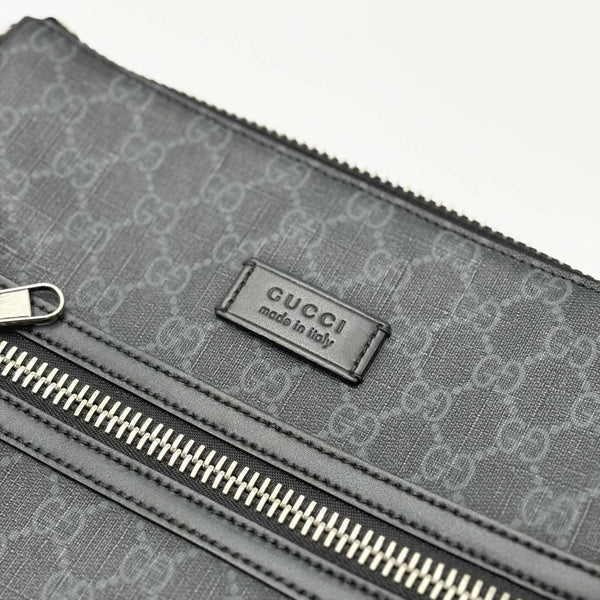 Gucci GG Supreme Monogram Appia Calfskin Web Flat Messenger Bag Black Grey (Like new) 78BGVJY