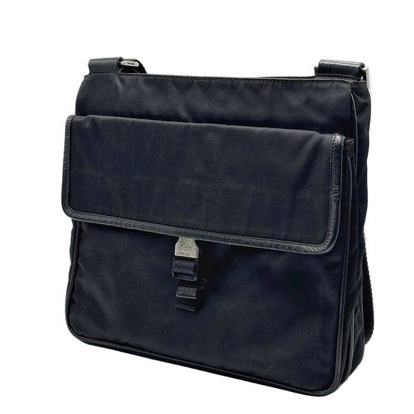 Prada Black Nylon Buckle Flap Messenger (Pre-owned) GHQJC3C
