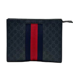 Load image into Gallery viewer, Gucci GG Supreme Monogram Selleria Calfskin Web New Web Cosmetic Case Black (Like new) CTRDQ6B
