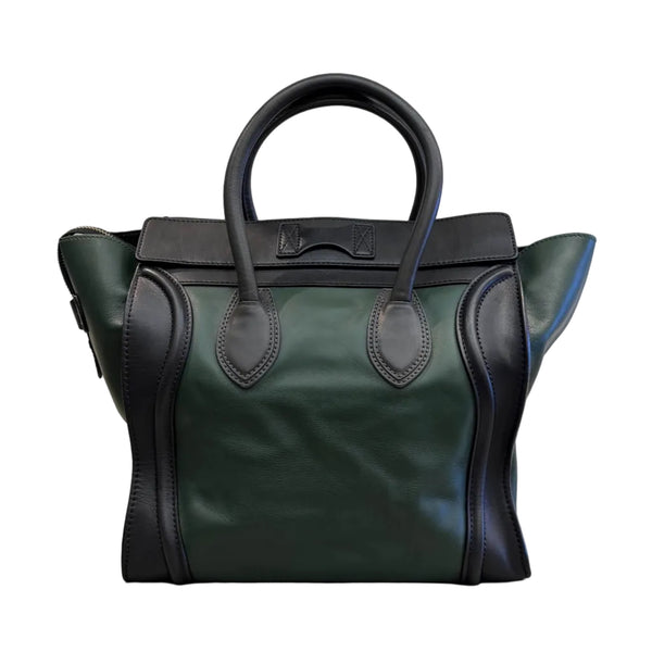 Celine Black/Green Calfskin Leather Mini Luggage Tote Bag (Pre-owned)