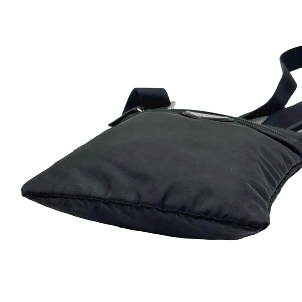 Prada Tessuto Nylon Saffiano Flat Messenger Bag Black (Pre-owned)