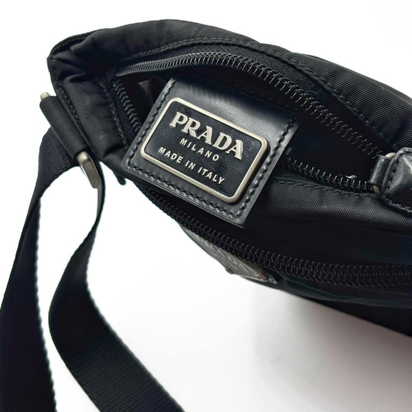 Prada Tessuto Nylon Saffiano Flat Messenger Bag Black (Pre-owned)