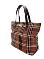 Load image into Gallery viewer, Burberry Blue Label Nova Check Mini Tote Bag with Brown Leather Trim (Like new)
