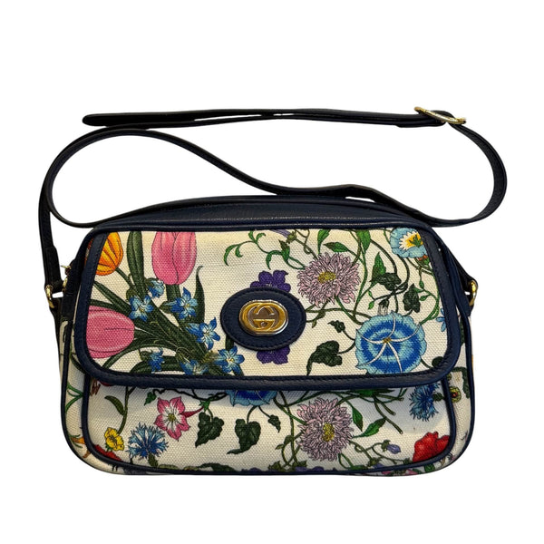 Gucci Blue Multicolor Flora Canvas Small Crossbody Bag (Pre-owned)