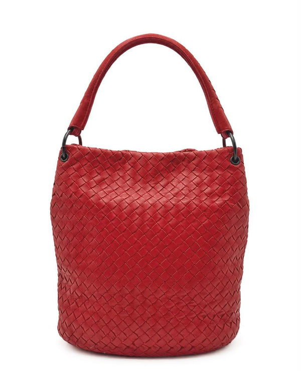 Bottega Veneta Red Intrecciato Leather Shoulder Handbag (Pre-owned) 2KRXVTX