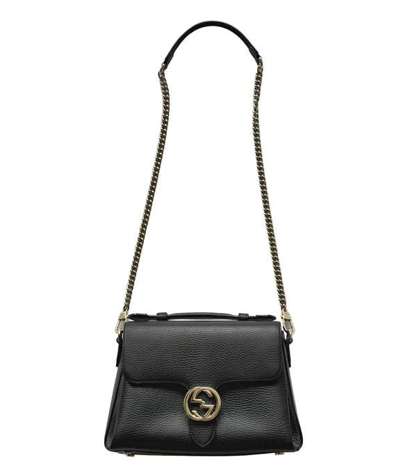Gucci Interlocking G Shoulder Bag in Black Grained Leather (Like new) 3J4T628