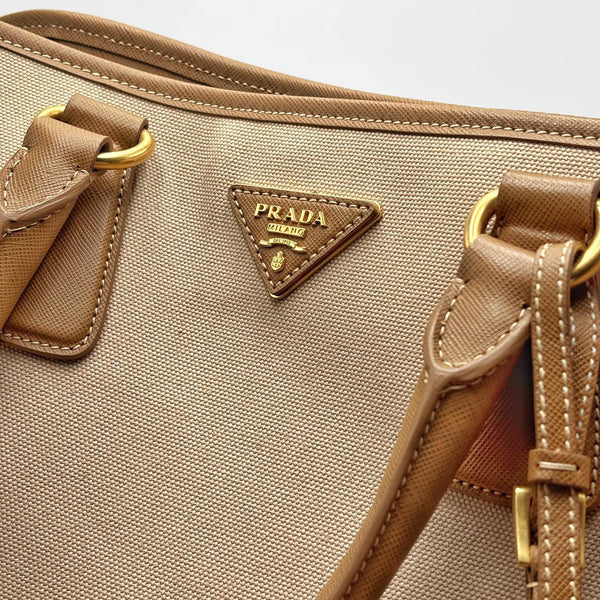 Prada Convertible Tote Canvas And Saffiano Leather Large Satchel (Pre-owned) QMBWT74