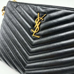 Load image into Gallery viewer, Saint Laurent Black Matelasse Quilted Leather Monogram Pouch Wristlet (Pre-owned) GHJ4MYX
