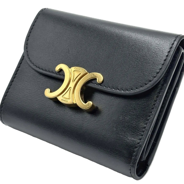Celine Small Triomphe Flap Wallet Shiny Calfskin Black (Like new) DCHR436