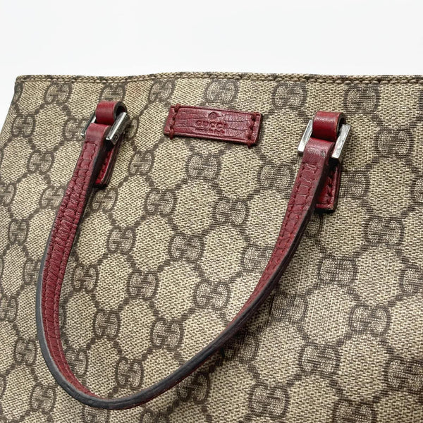 Gucci GG Supreme Hand Bag PVC Beige Red Silver (Pre-owned)