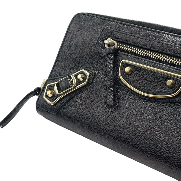 Balenciaga Chevre Gold Metallic Edge Hardware Money Wallet Black (Pre-owned)