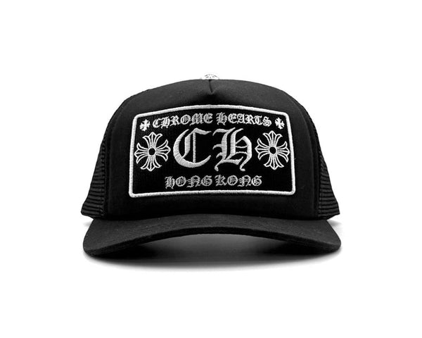 Chrome Hearts  Hong Kong CH Logo Black Trucker Hat
