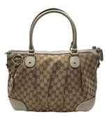 Load image into Gallery viewer, Gucci Brown GG Canvas Sukey Satchel White Beige Leather Cloth Pony-style calfskin Cloth (Pre-owned) 7K8RHJV
