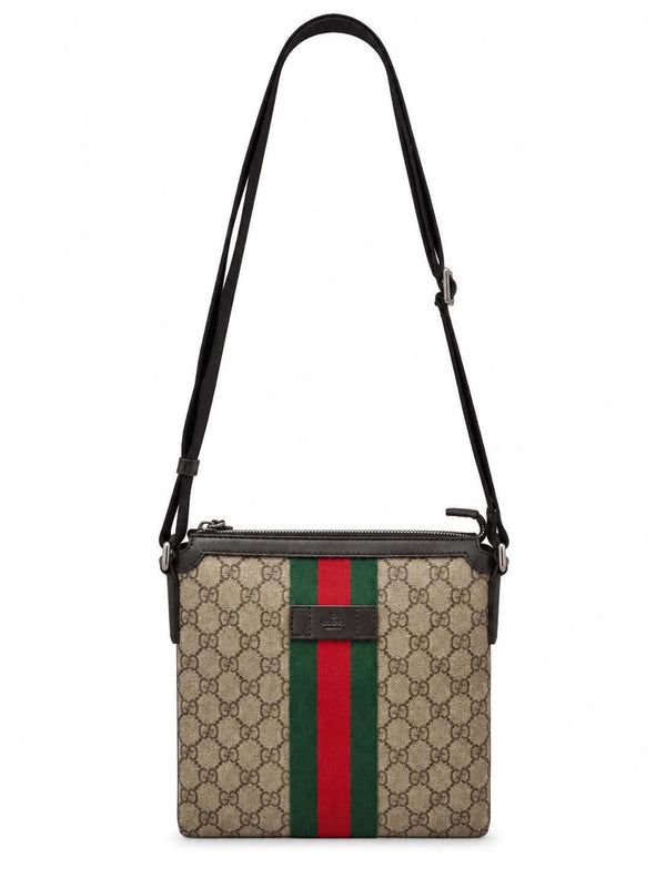 Gucci Beige/Brown GG Coated Canvas Vintage Web Flat Messenger Bag (Pre-owned)