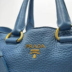 Load image into Gallery viewer, Prada Blue Vitello Daino Leather Large Shopping Tote Bag (Pre-owned) H44RRJ2
