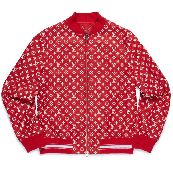 Supreme x Louis Vuitton Leather Baseball Jacket Red